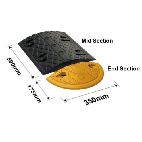 Rubber Speed Hump End Cap | 175mm(L) x 350mm(W) x 50mm(H) | Yellow/Black Control Hump (Premium Grade)