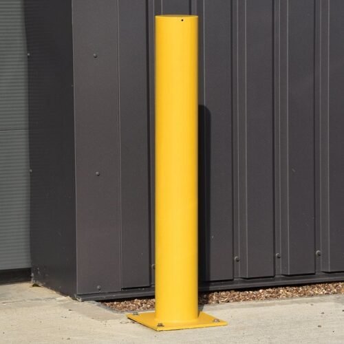 Steel Metal Bollard | 100mm(Dia) | Flat Top | 810mm(Height) | Powder Coated Base Plate