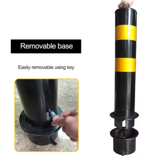 Removable Metal Bollard Post with Key Lock | 540mm or 1000mm Height | 114mm Diameter | Black & Yellow Coated - Image 4