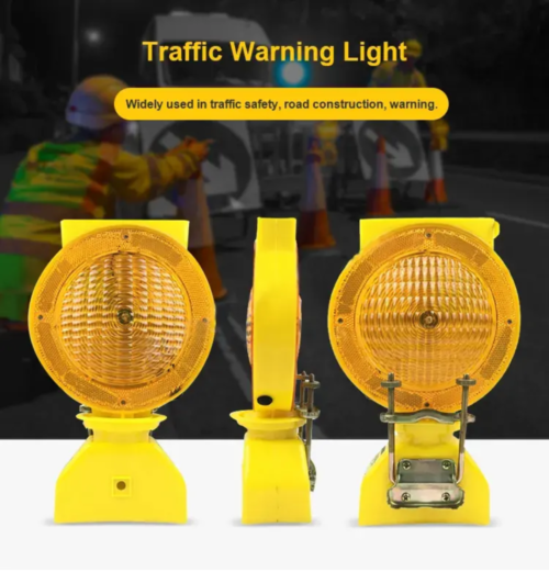 Solar Flashing Warning Light Installed Road Construction Site Malaysia Traffic Safety